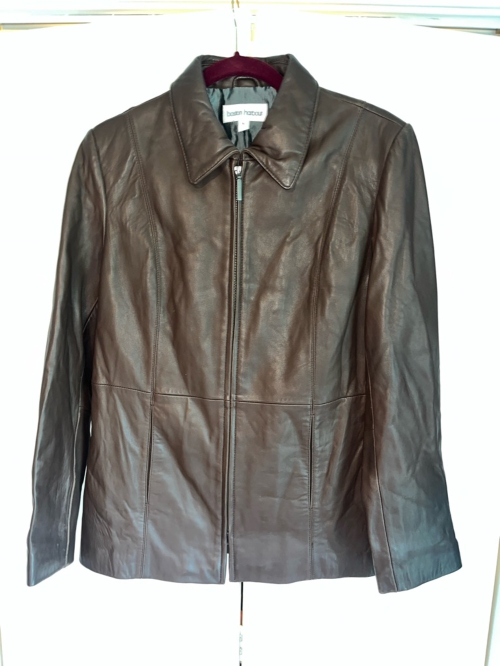 Boston Harbour Women’s Leather Zip-Front Jacket - Brown